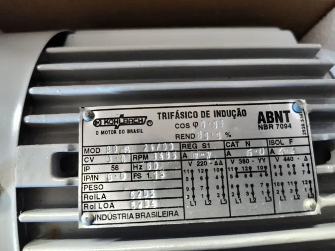 MOTOR ELÉTRICO KHLBACH 3 CV 3480 RPM