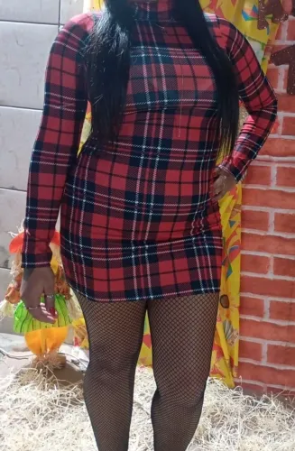 Vestido xadrez usado somente uma vez. 