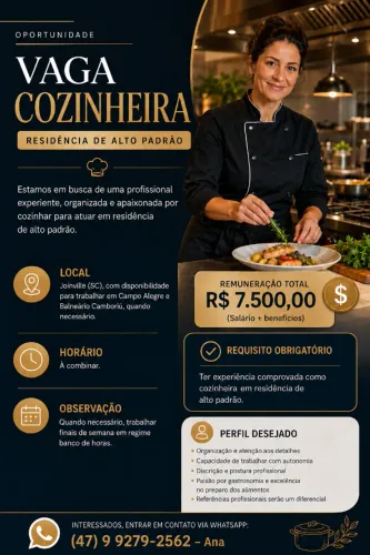 Vaga Cozinheiro (a) - Joinville/SC