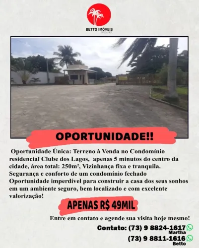 Grande oportunidade para adquirir um excelente Terreno em Condomínio Residencial Fechado