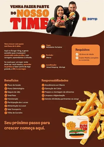 Vagas de emprego no Burger king 