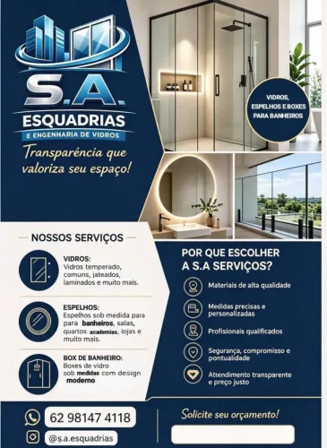 Box para banheiros, espelhos, portas e janelas