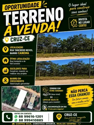 Vende-se terreno na cidade de Cruz