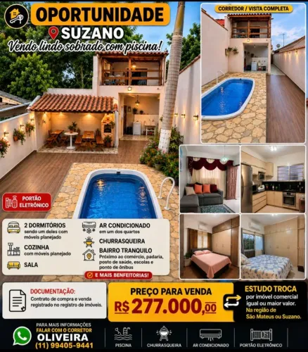 Suzano vendo ou troco lindo sobrado com piscina