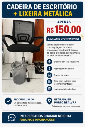 Cadeira de Escritório + lixeira metálica 
