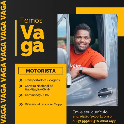 Vaga para motorista baú 3/4 viagens