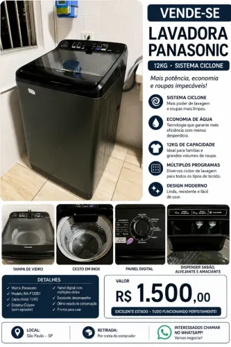 Lavadora Panasonic 12kg Sistema Ciclone - Excelente Estado -