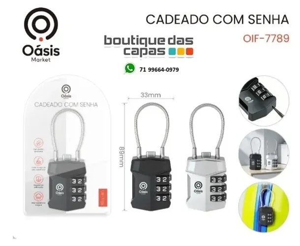 CADEADO COM SENHA OIF-7789 Cadeado Tsa Cabo Aço Senha Mala Viagem Aeroporto Mochila