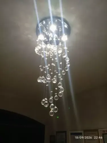 Lustre Espiral de Cristal K9 Legitimo para Sala de Jantar - Base 30cm Inox