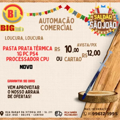  Pasta Prata Térmica 1g Pc Ps4 Processador Cpu