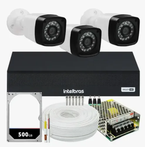 Kit Cftv 3 Cameras Segurança 1080p Full Hd Dvr Intelbras 4ch