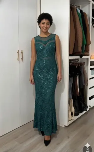 Vestido brilhante madrinha verde escuro tam M 