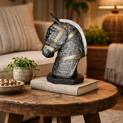 Escultura Cavalo Mangalarga Bordado Artesanal Gesso