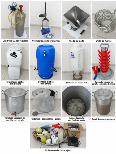 Kit Completo Cervejaria Artesanal 117L + 65L + 38L | Fermentador 75L | CO? | Moinho
