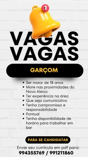 Vaga para garçom e auxiliar de cozinha