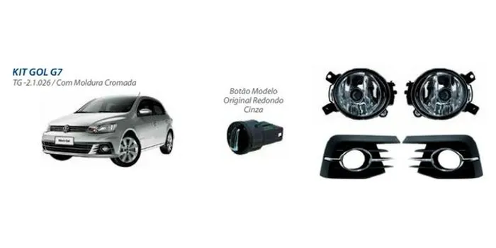 Kit Farol De Milha Botão Original E Moldura Cromada Gol G7