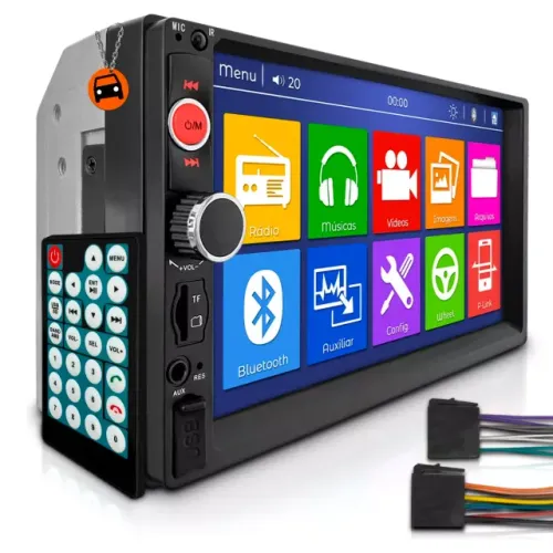 Central Multimídia MP5 7 Polegadas 2 DIN Bluetooth e Espelhamento de Celular