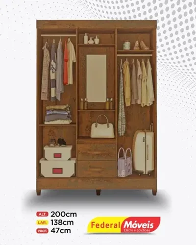 Guarda Roupa Solteiro 2 Portas de Correr 2 Gavetas Super Lindo Fazemos Entrega
