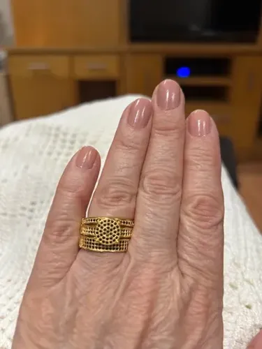 Semi joia trio de anel em banho de ouro com zircônia preta Novo