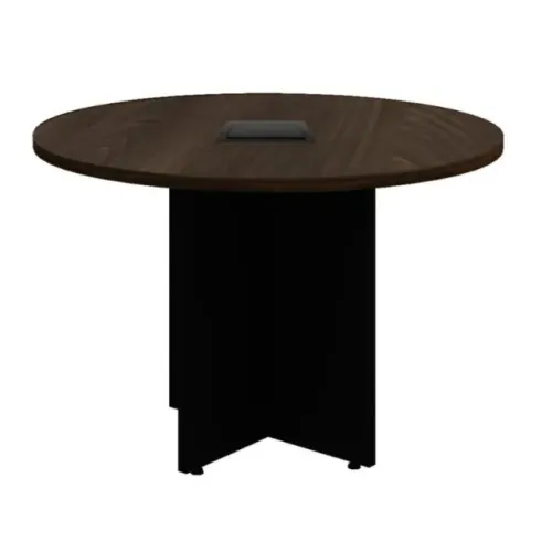 Mesa de Reunião Redonda c/ Caixa de Tomadas Marsala/Preto Moderna 21440