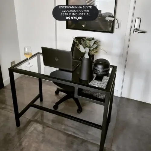 Escrivaninha Style Estilo Industrial em Ferro + Vidro 