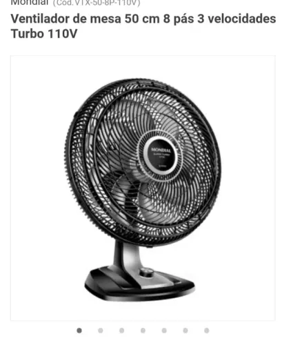 Ventilador de Mesa Mondial 50cm 8 Pás 3 Velocidades Turbo 110V