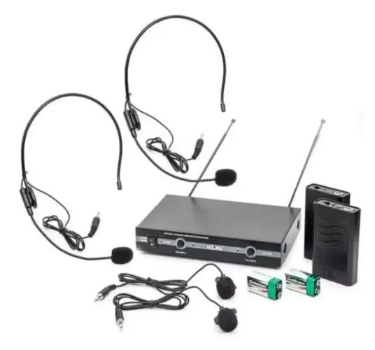 Kit Microfones Sem Fio Duplo Lapela e Duplo Headset Lelong LE-910