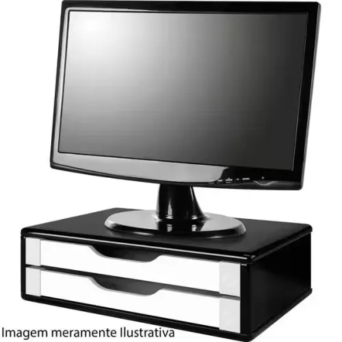 Suporte para monitor com 2 gavetas, Preto e Branco