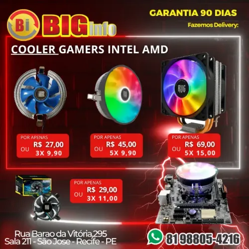 Coolers para Computadores varios Modelos com Preços Imperdíveis na BIG Infor  Em ate 10x