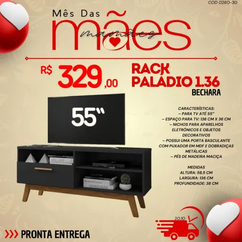 Rack Paladio 1.36 Bechara para TV até 55 polegadas
