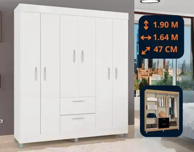 Guarda Roupa Tóquio 6 Portas e 2 Gavetas - Novo na Caixa