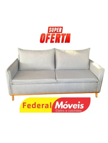 Sofá em Linho 2,00m Percintas Elásticas Pés Madeira - Mega Promoção 