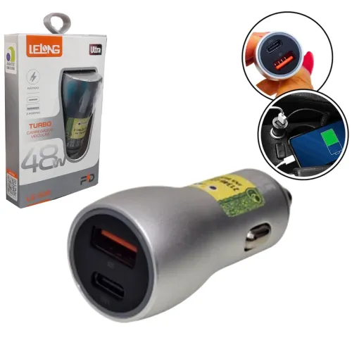 Carregador Para Carro com 2 Saídas USB e Tipo C 48W - Lelong em São Luís ma