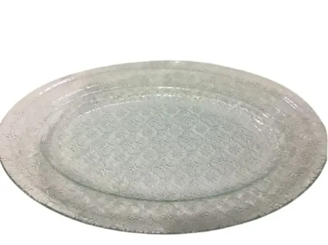 Prato Oval Fino E Delicado Vidro Bordado Lindo 40 cm X 27 cm