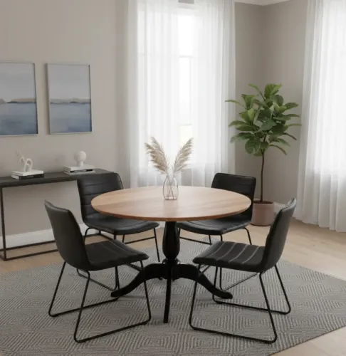 Conjunto Mesa de Jantar Milena Pé Central + 4 Cadeiras Bianca PU