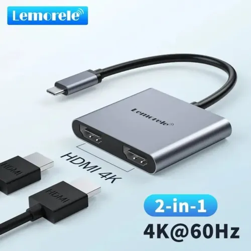 Adaptador USB-C para HDMI 4K 60Hz - 2 Saídas - Lemorele