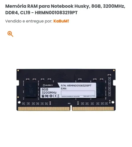 Memória RAM para Notebook Husky, 8GB, 3200MHz, DDR4, CL19 - HRMN001083219PT
