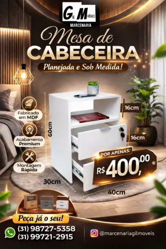 Mesa de cabeceira em MDF branco tx 