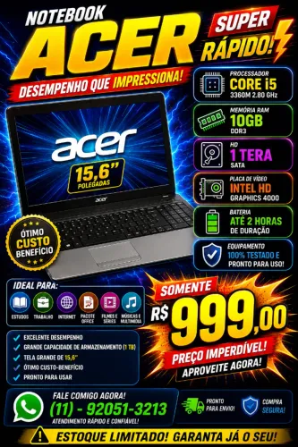 NOTEBOOK ACER CORE i5 - SUPER RÁPIDO! Excelente oportunidade