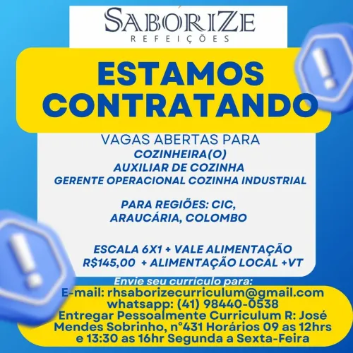GERENTE OPERACIONAL DE COZINHA/ COZINHEIRO (A) / AUXILIAR DE COZINHA