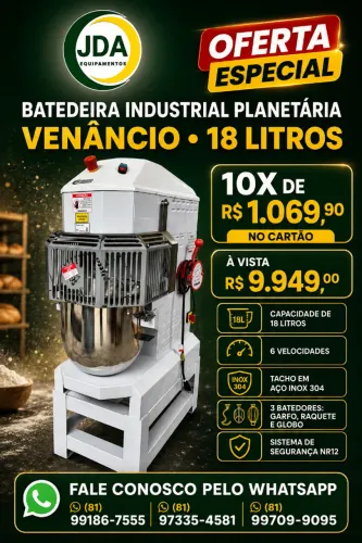 Batedeira Industrial Planetária Venâncio 18 Litros NR12- Casa do bolo - padaria