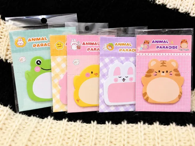 Kit 5 Blocos de Notas Adesivas Kawaii Animal Paradise - Marcadores e Post-it Fofo + brinde