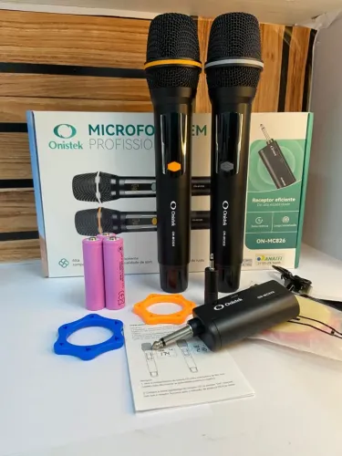 Microfone sem Fio Duplo Onistek com Receptor ON-MC826