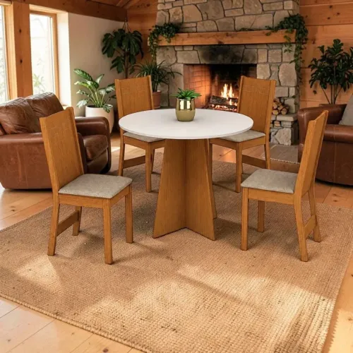 Conjunto Mesa Elane Móveis São Carlos Redonda 90cm com 04 Cadeiras - Entrega Imediata;