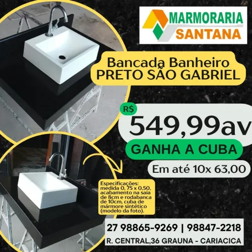 Bancada de Banheiro - Preto S.Gabriel - PRONTA ENTREGA