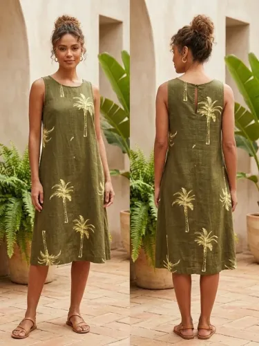 Vestido Verde Estampa Palmeira