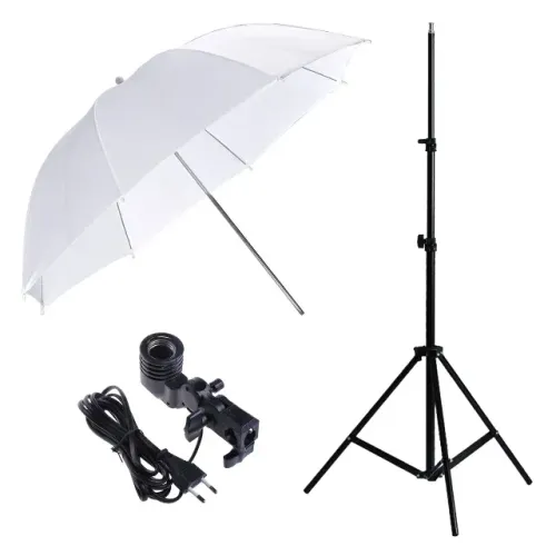 Kit com Tripe Sombrinha Branca e Soquete para Lampada Estudio Foto