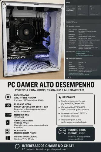 PC Gamer RYZEN 7 e RTX 5060ti