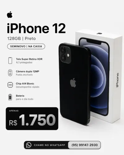 ? iPhone 12 128GB Preto ? Seminovo na Caixa