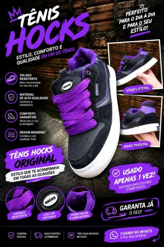 Tênis Hocks ?Preto e Roxo - Estilo Streetwear | Réplica | Pouco Usado